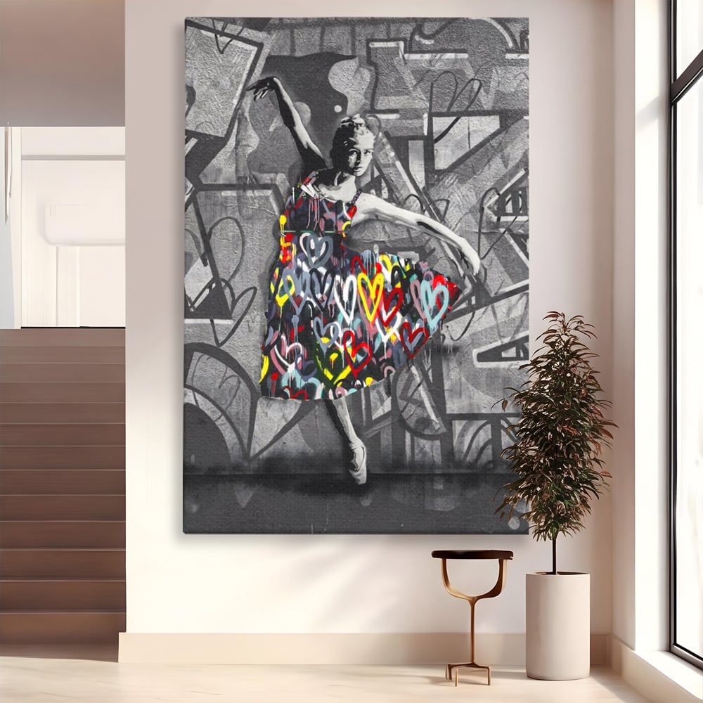 Tablou canvas cu tablou canvas cu balerina stilizata, fara rama, pe sasiu de lemn